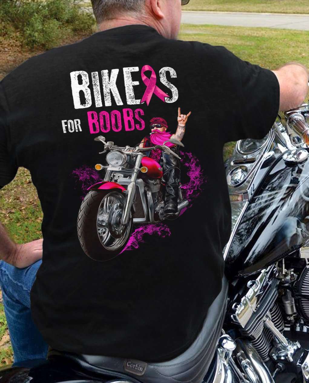 Bikers for boobs - Breast cancer awareness, biker cancer ribbon