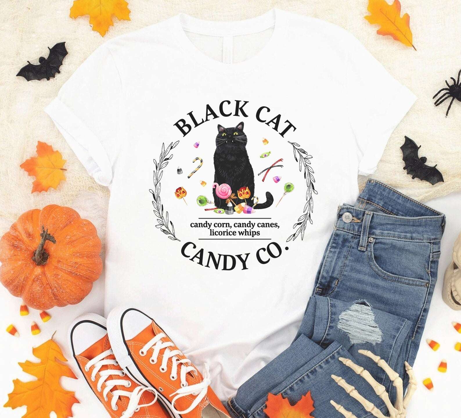 Black cat - Candy corn, candy canes, licorice whips, halloween candy gift