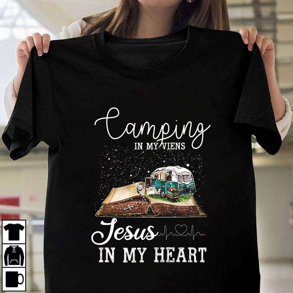 Camping in my viens, Jesus in my heart - Believe in Jesus, camping car on books