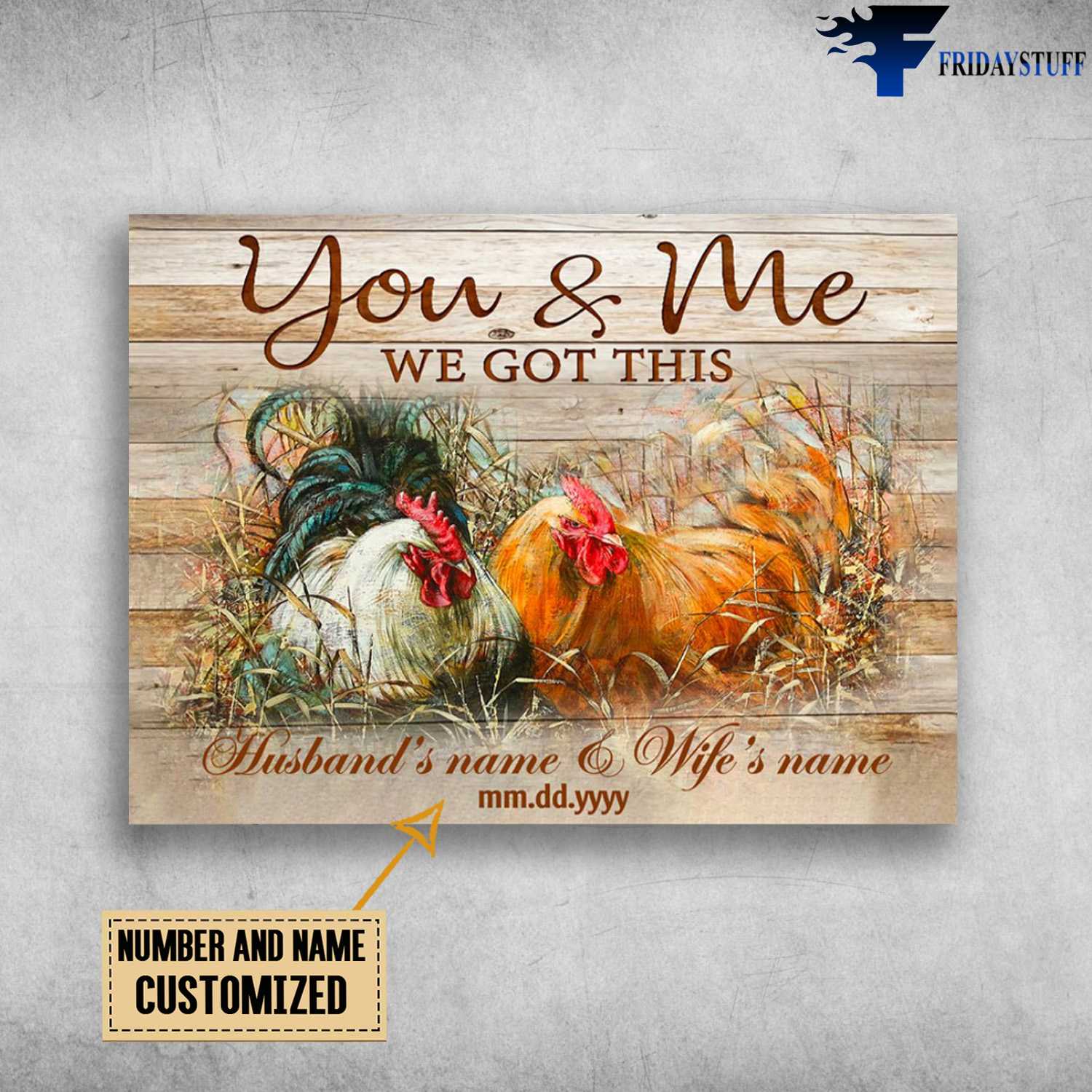 Chicken Couple, Farmer Canvas, You And Me, We Got This