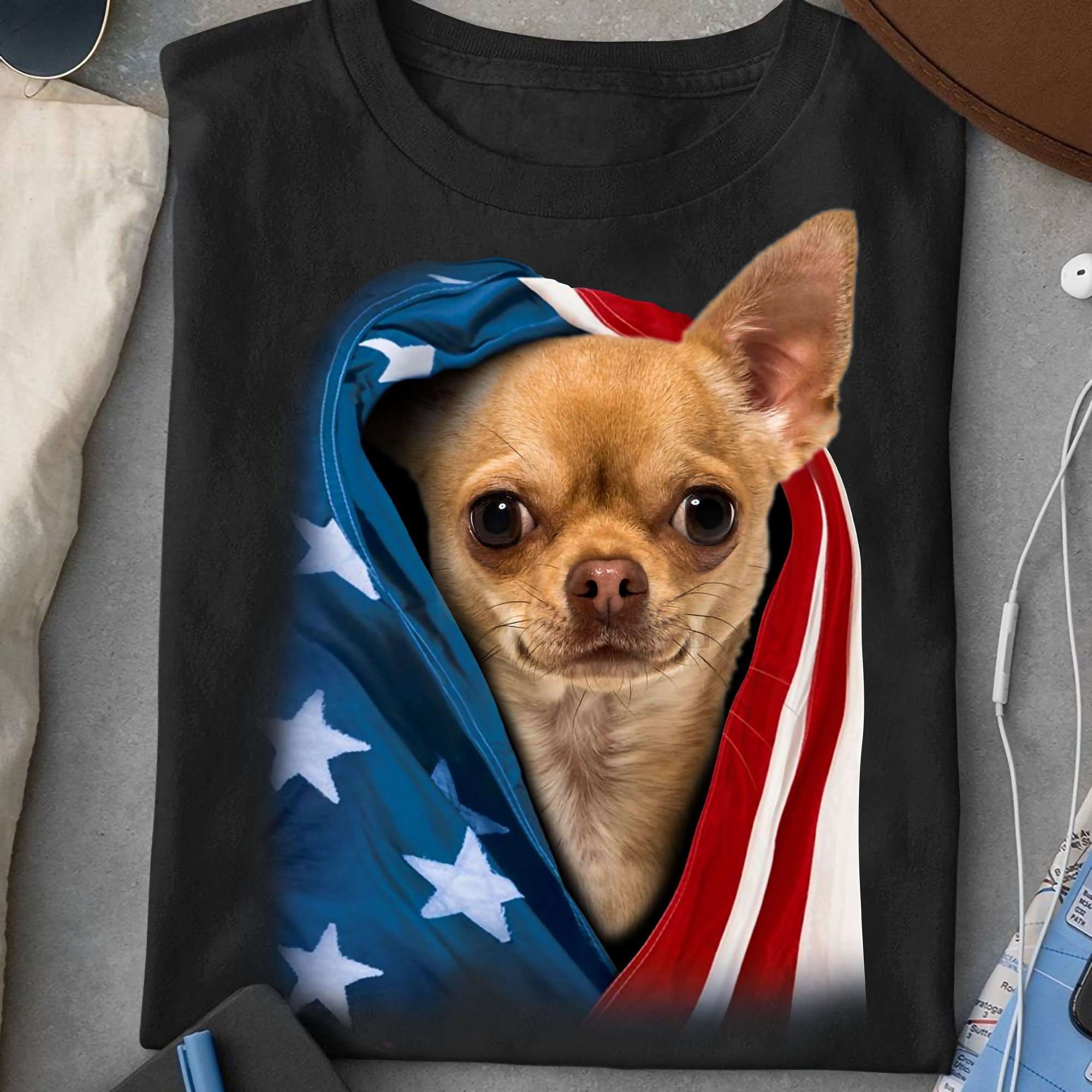Chihuahua America flag - American loves dog, dog lover T-shirt