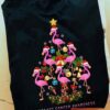 Christmas flamingo tree - Breast cancer awareness, merry chrismas T-shirt