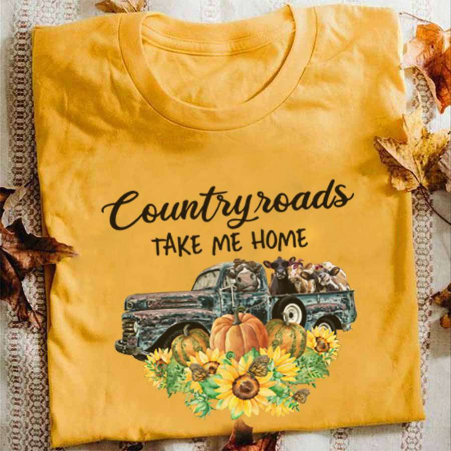 Country roads take me home - Cow on truck, halloween country pumpkin