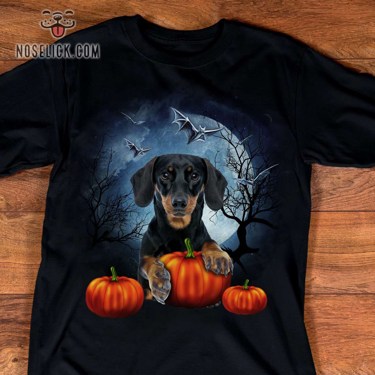 Dachshund hugging pumpkin - Dark halloween pumpkin, Happy Dachshund halloween
