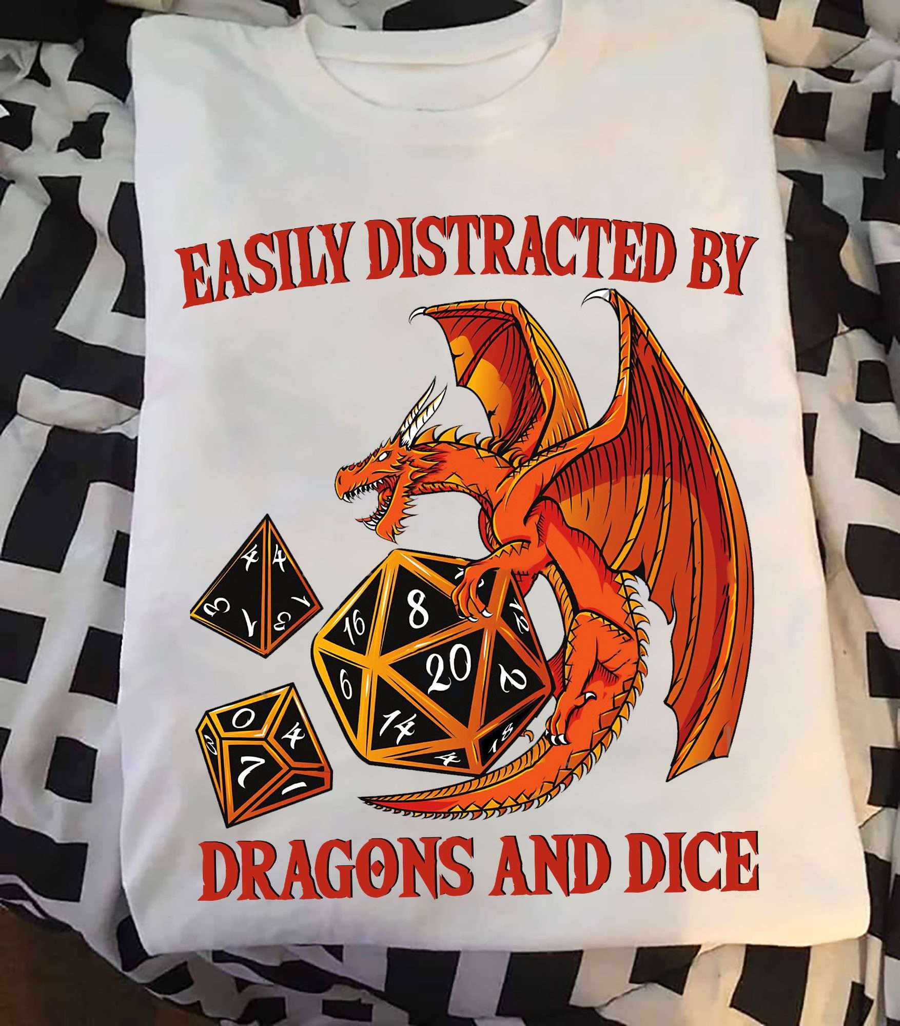 Easily distracted by dragon and dice - D&d game, love rolling dice game