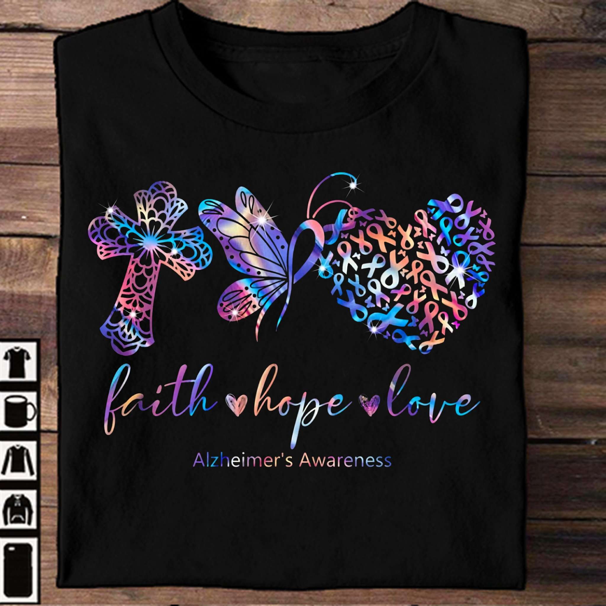 Faith hope love - Alzheimer's awareness, god cross awareness ribbon