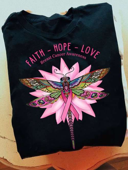 Faith hope love - Breast cancer awareness, pattern butterfly cancer ribbon