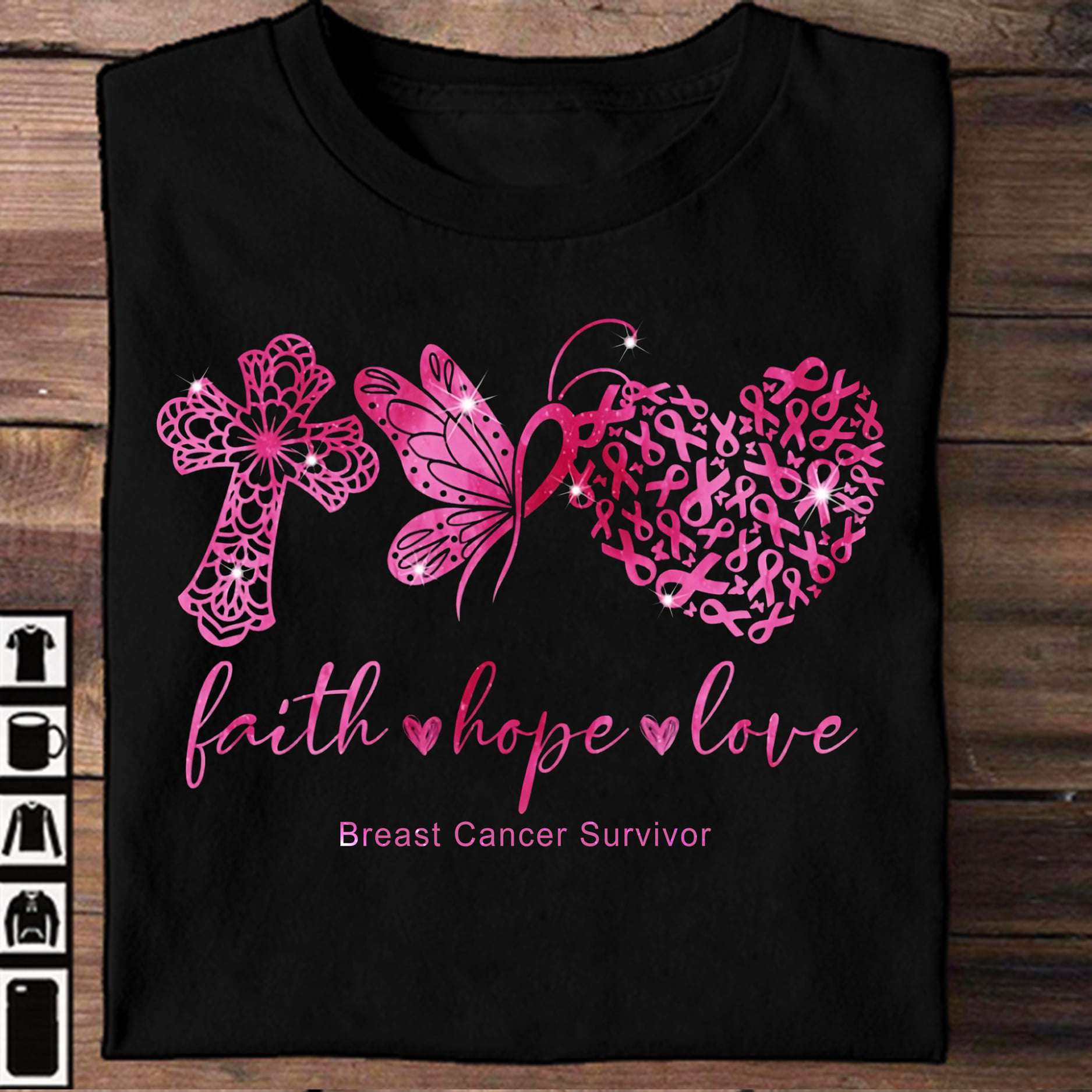 Faith hope love - Breast cancer survivor, butterflies cancer ribbon