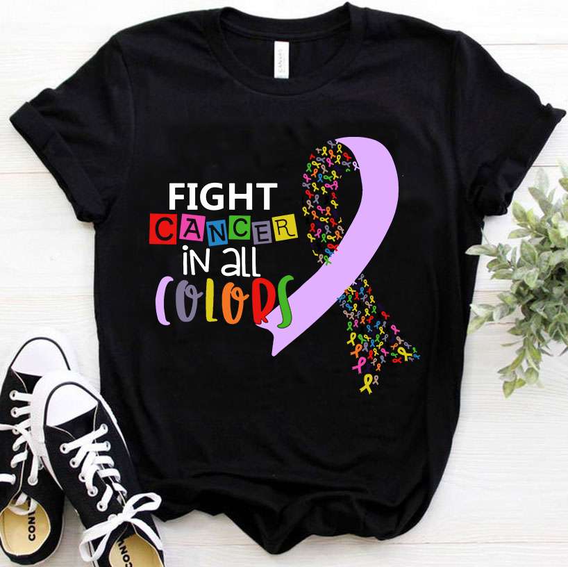 Fight cancer in all colors - Cancer awareness, colors cancer symbol graphic T-shirt