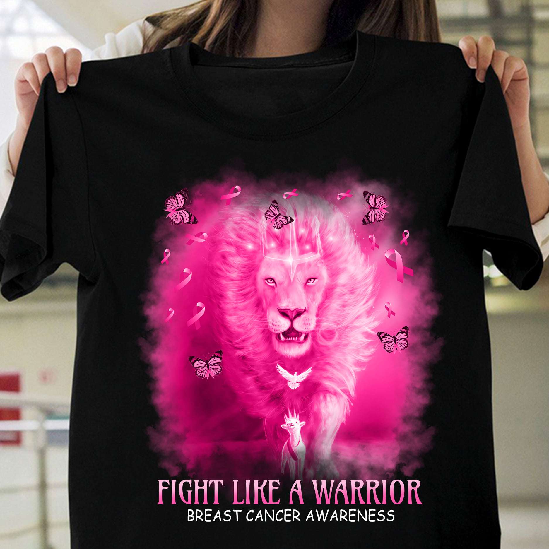 Fight like a warrior - Breast cancer awareness, pink lion king