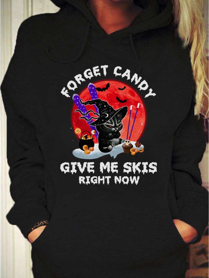 Forget candy give me skis right now - Cat witch love skiing, skiing on Halloween