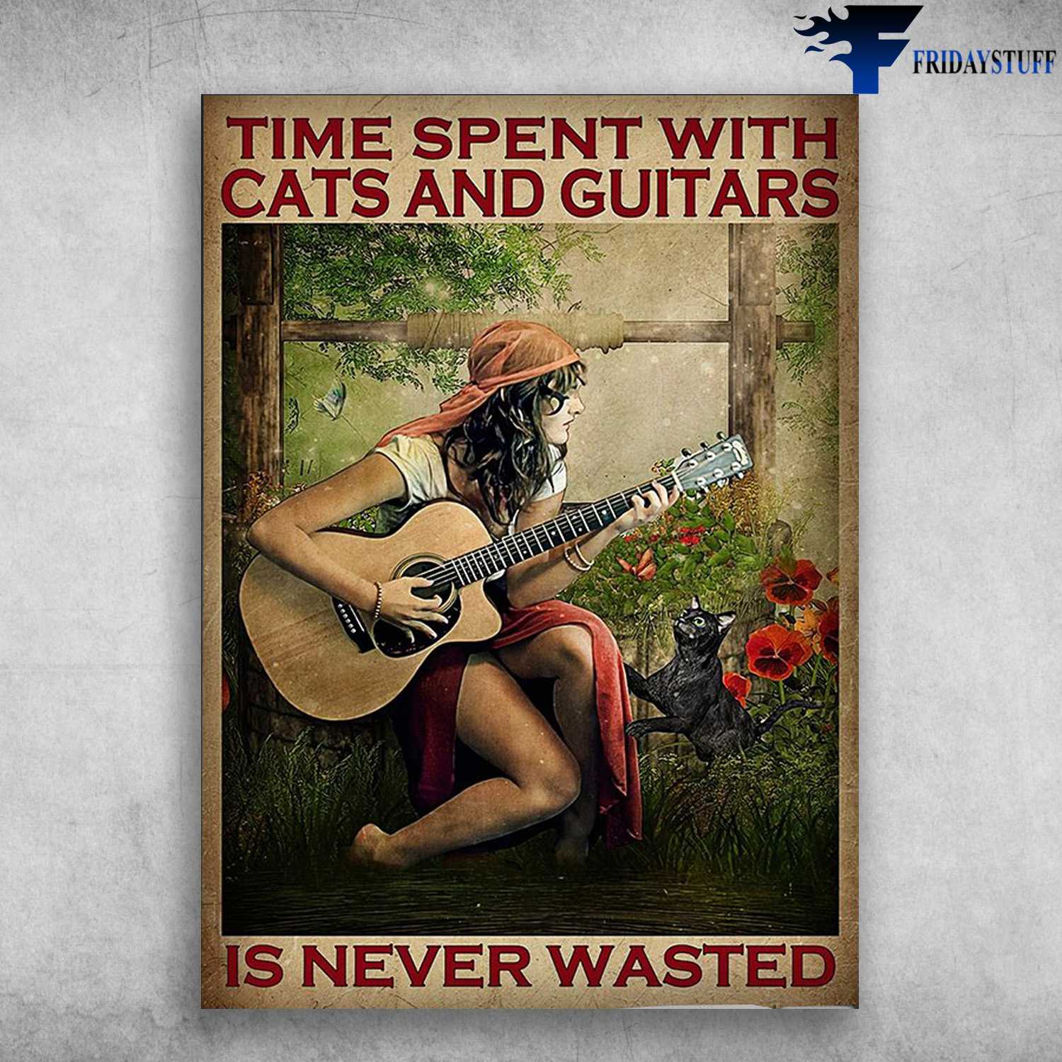 Girl Playing Guitar, Black Cat - Time Spent With, Cats And Guitar, Is Never Wasted