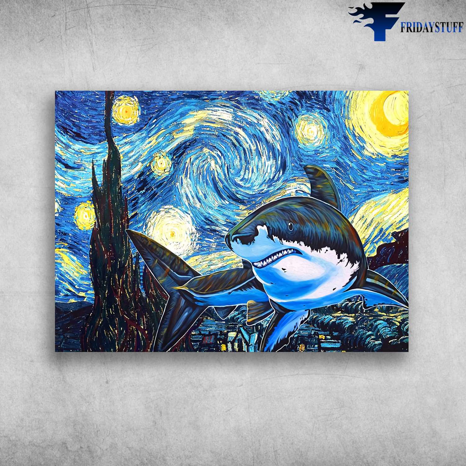 Great White Shark, Starry Night, Carcharodon Carcharias, Shark Poster
