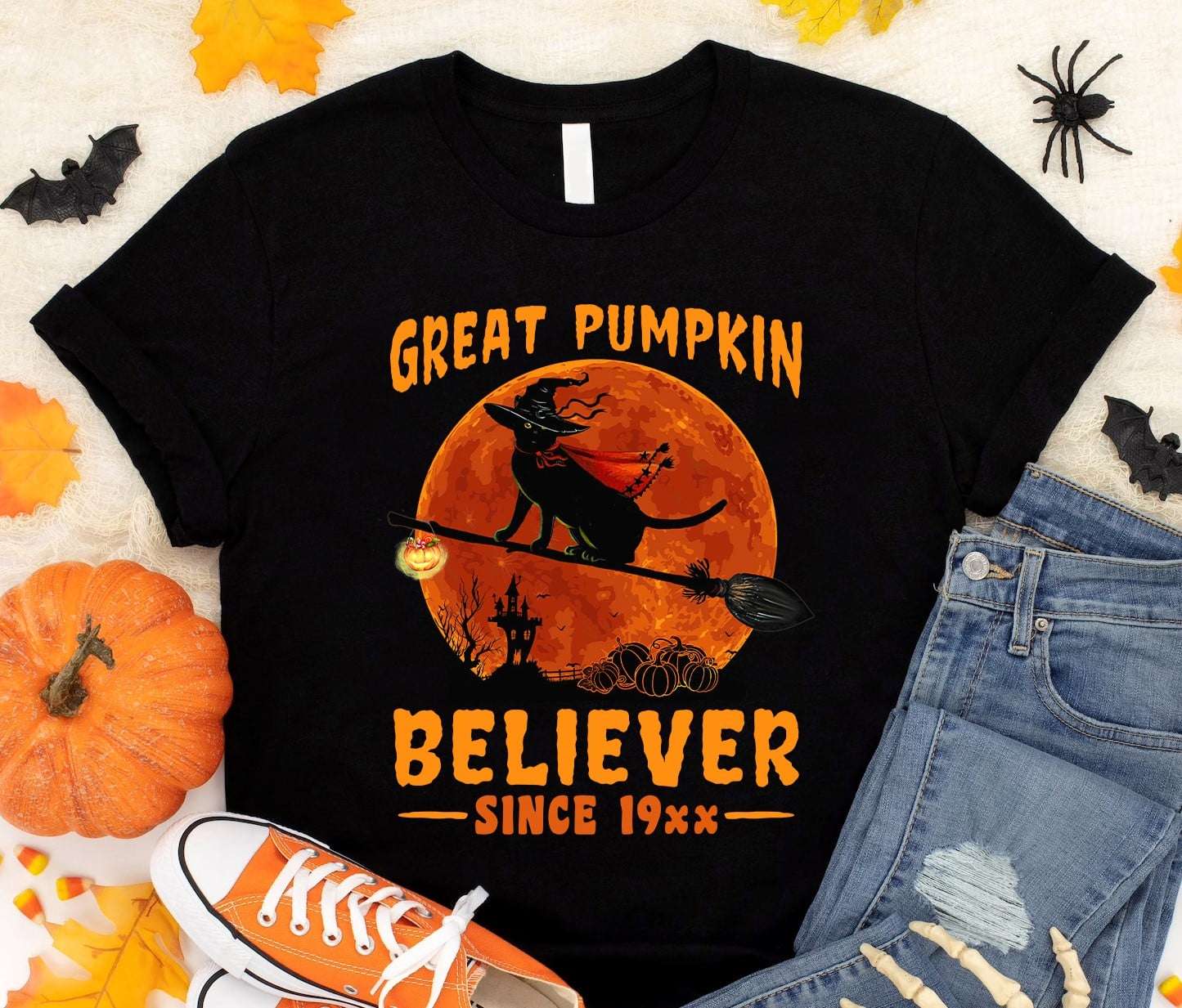 Great pumpkin believer - Black cat witch, halloween pumpkin, halloween witch costume