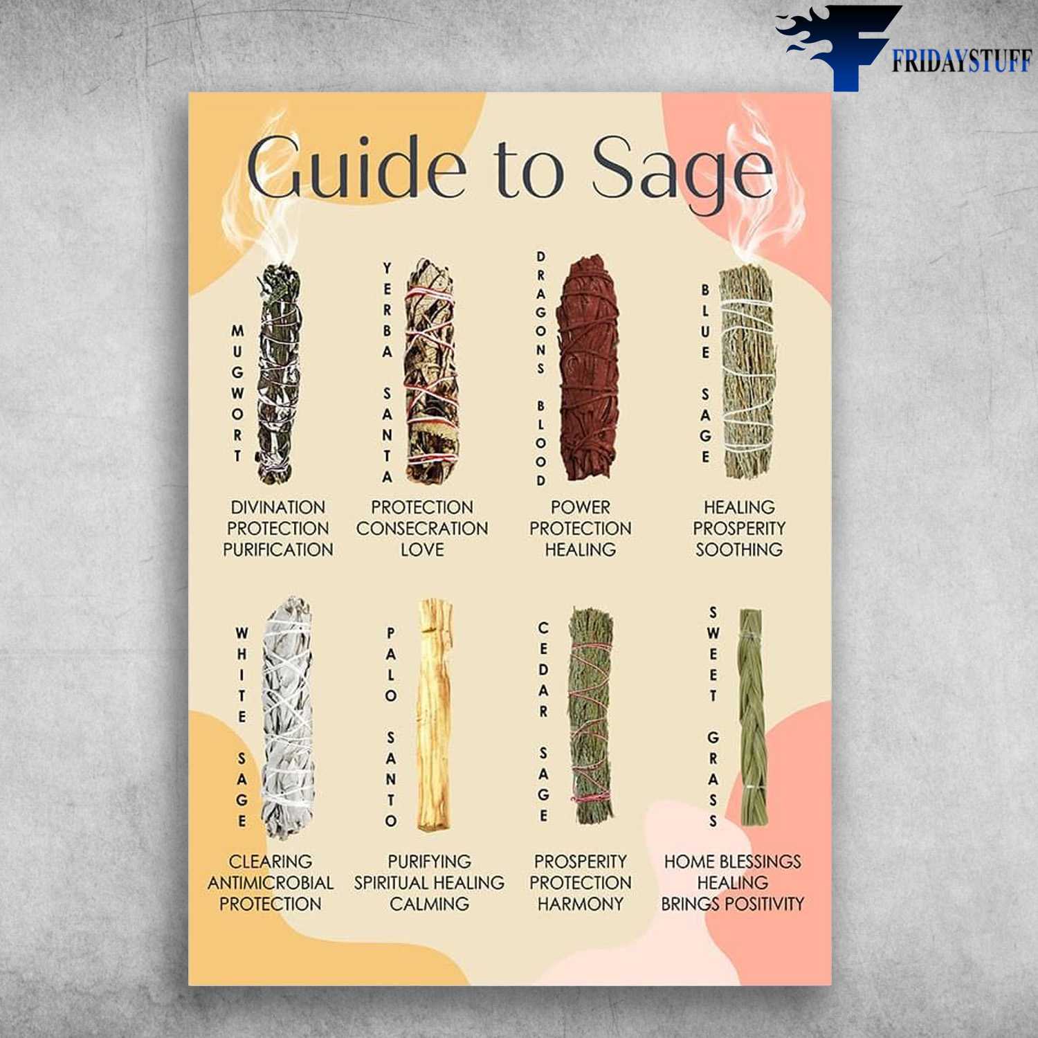 Guide To Sage, Mugwort Divination Protection Purification, Yerba Santa, Dragons Blood, Blue Sage, White Safe, Palo Santo, Cedar Sage, Sweet Grass