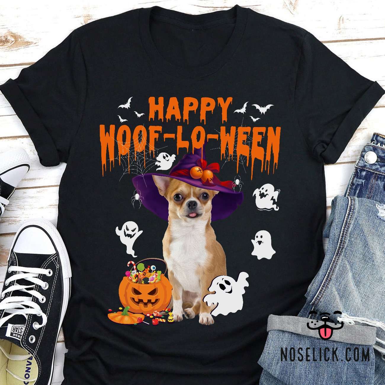 Happy woof-lo-ween - Chihuahua halloween shirt, halloween pumpkin with Chihuahua