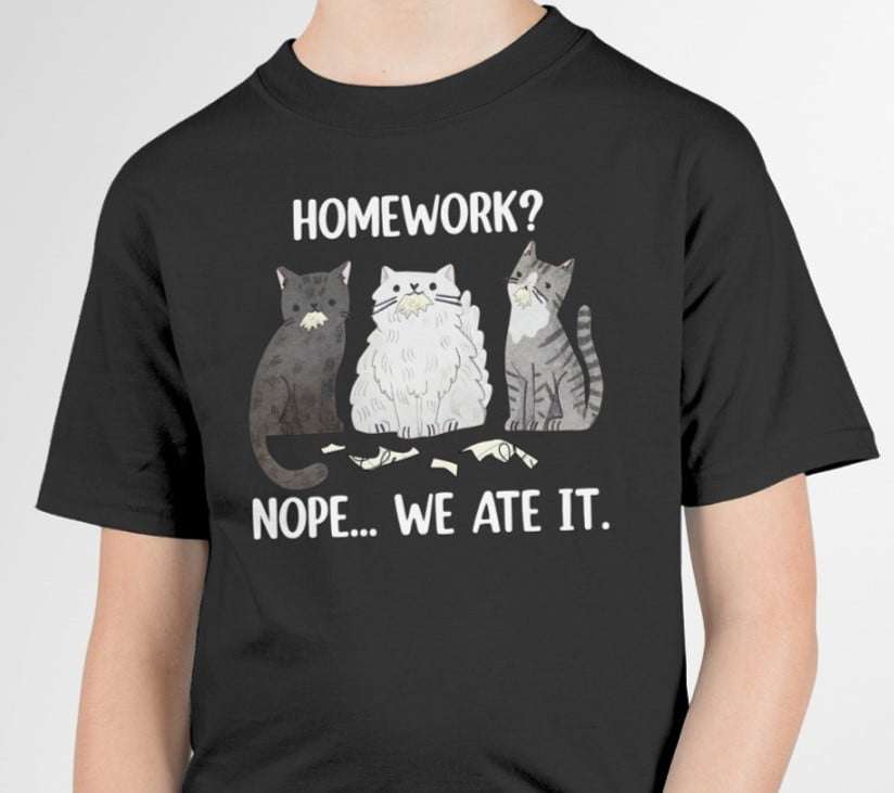 Homework Nope we ate it, cat eating homework, cat hate homework