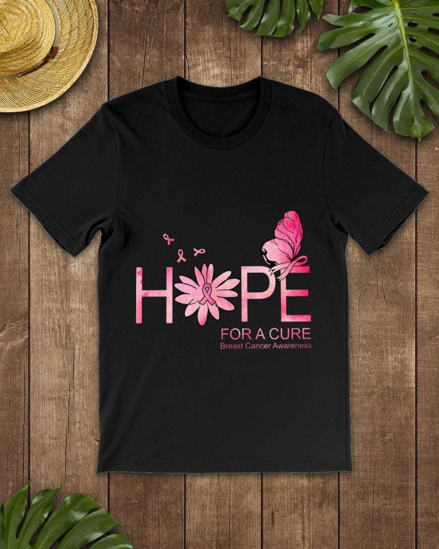 Hope for a cure - Breast cancer awareness, flower butterfly cancer ribbon