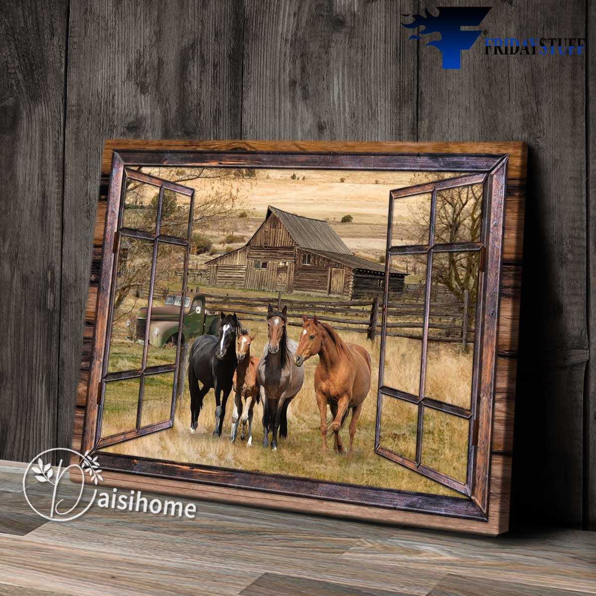 Horse Family - Farmhouse Poster