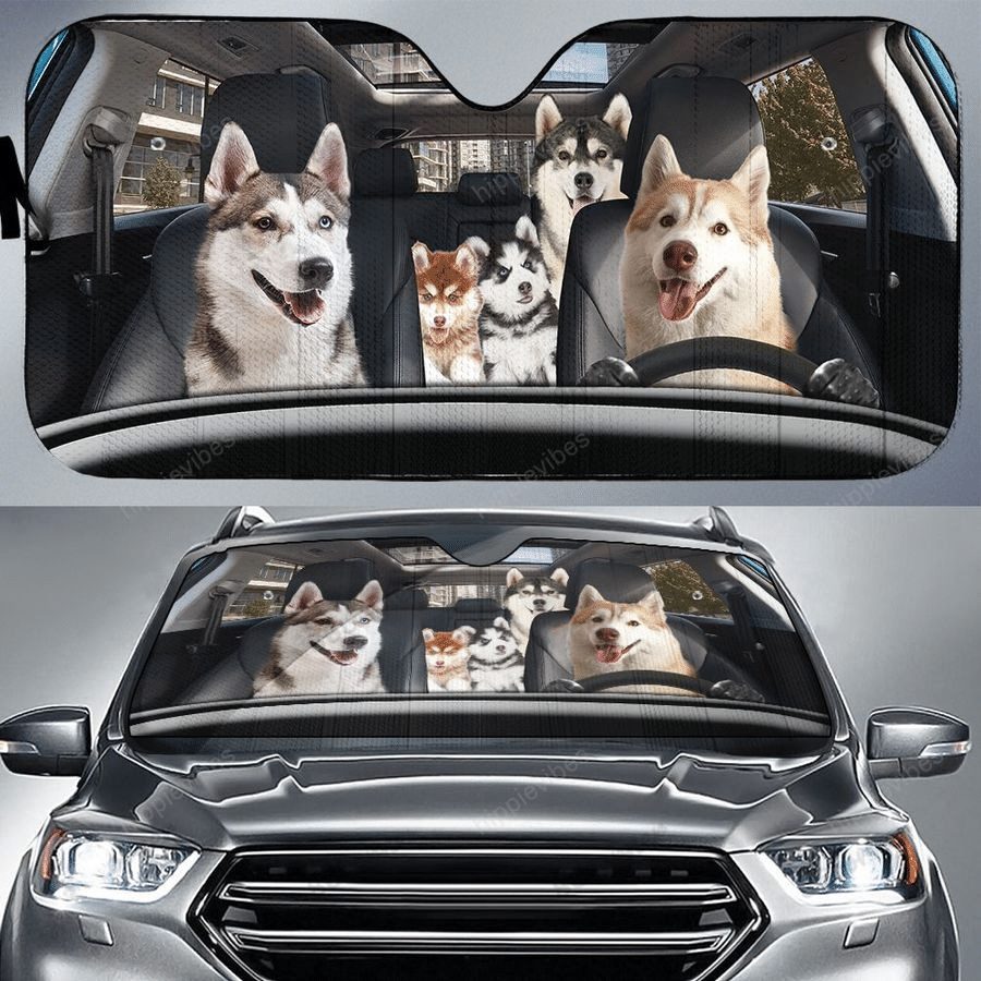 Husky Family, Dog Auto Sun Shade, Dog Lover