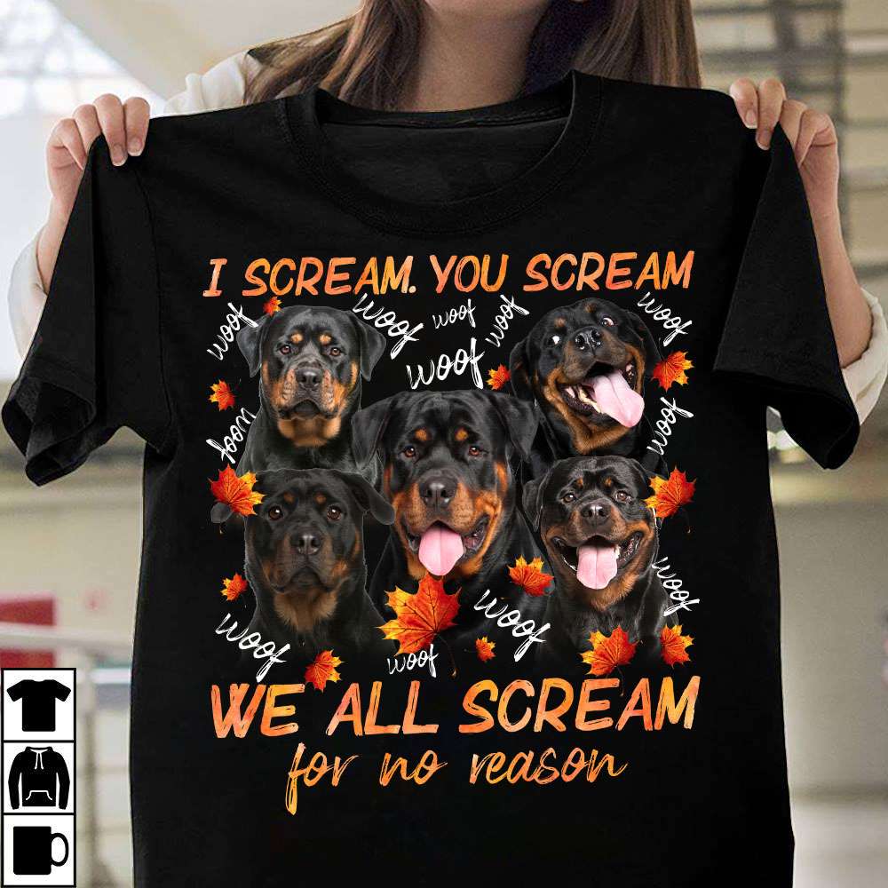 I scream, you scream, we all scream for no reason - Autumn leaf, Rottweiler dog