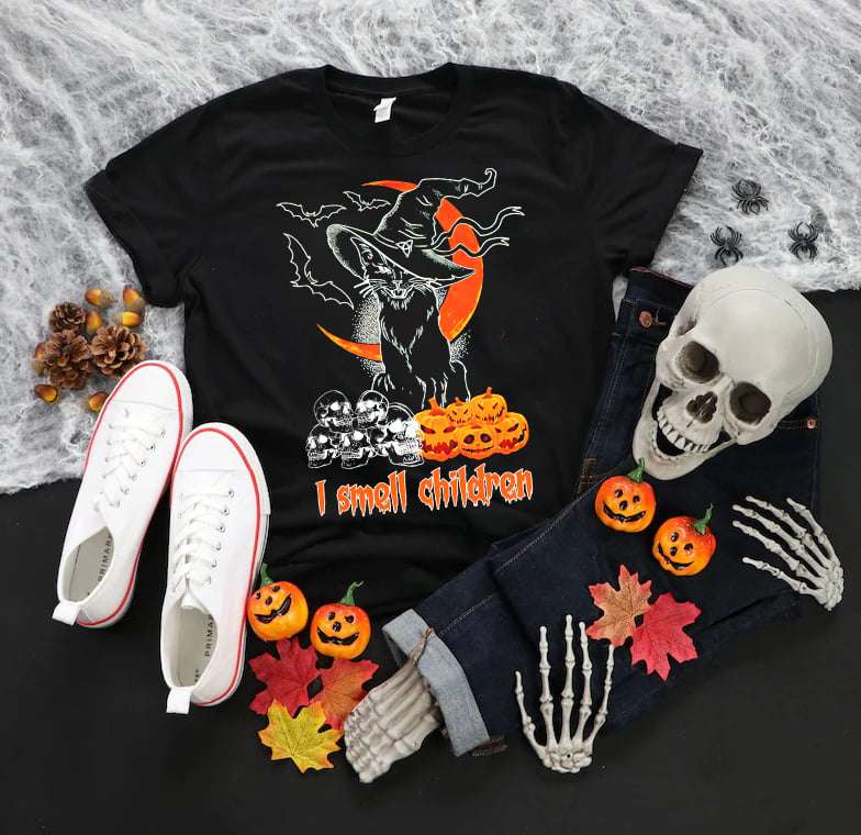 I smell children - Halloween witch cat, halloween pumpkin skull