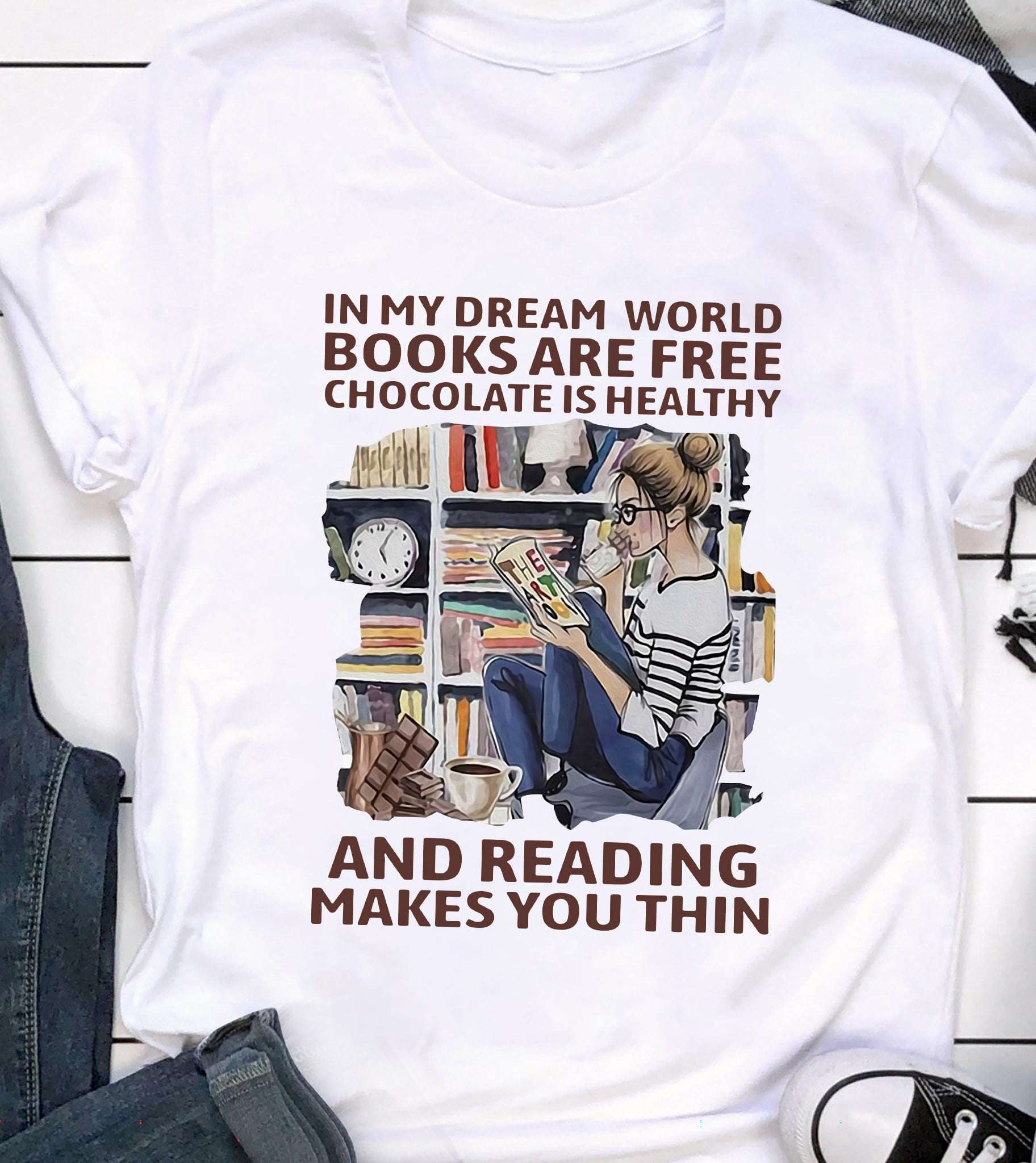 In my dream world books are free, chocolate is healthy and reading makes you thin - Eating chocolate and reading book