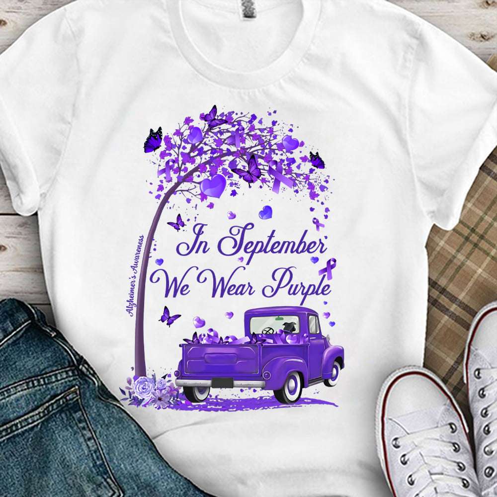 In september we wear purple - Alzheimer's awareness, purple truck with butterflies