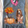 It's fall y'all - basset hound dog, basset hound and pumpkin