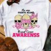 No one fights alone - Breast cancer awareness, evil skull together