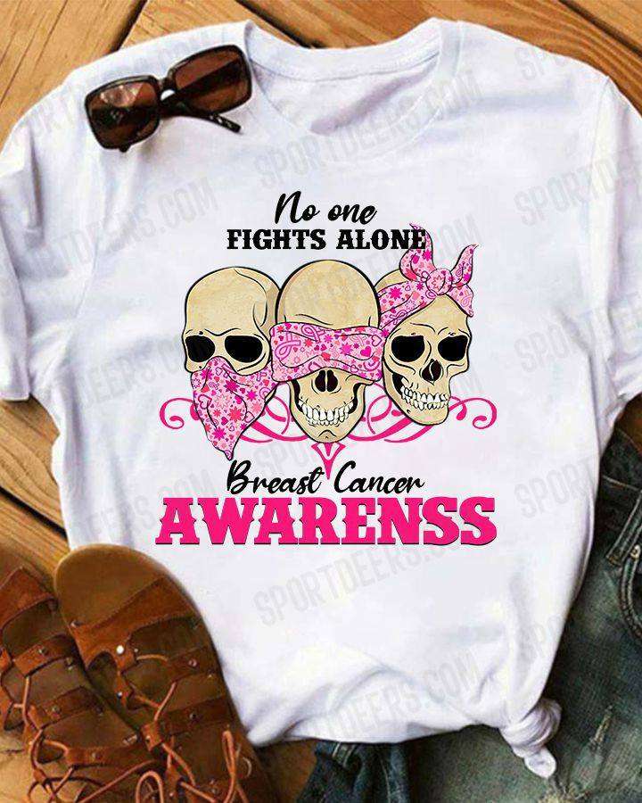 No one fights alone - Breast cancer awareness, evil skull together