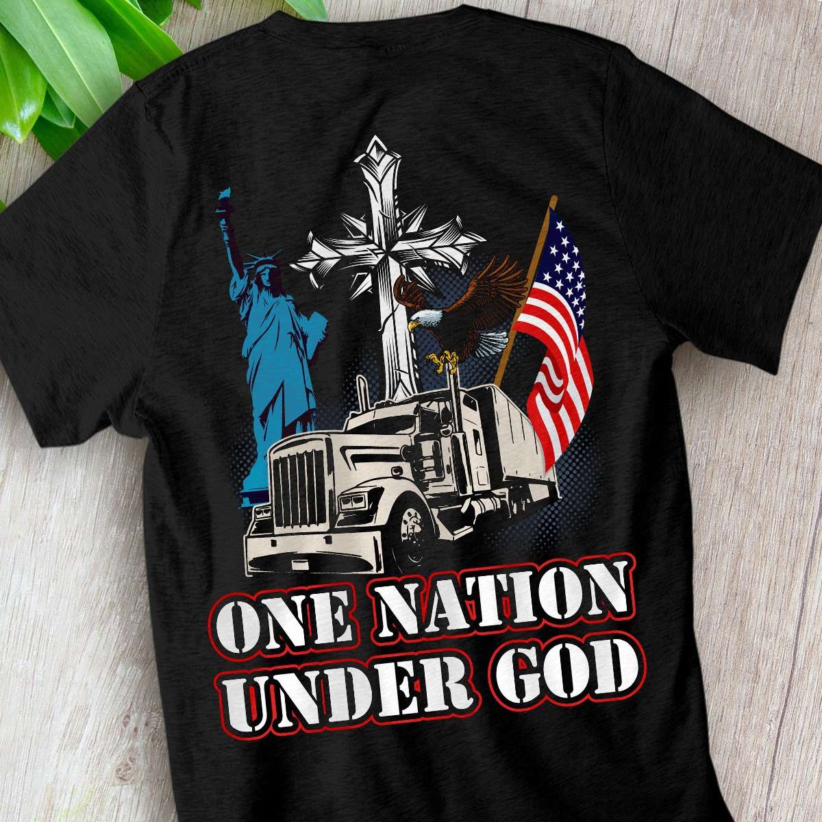 One nation under god - Statue of Liberty, American truck driver