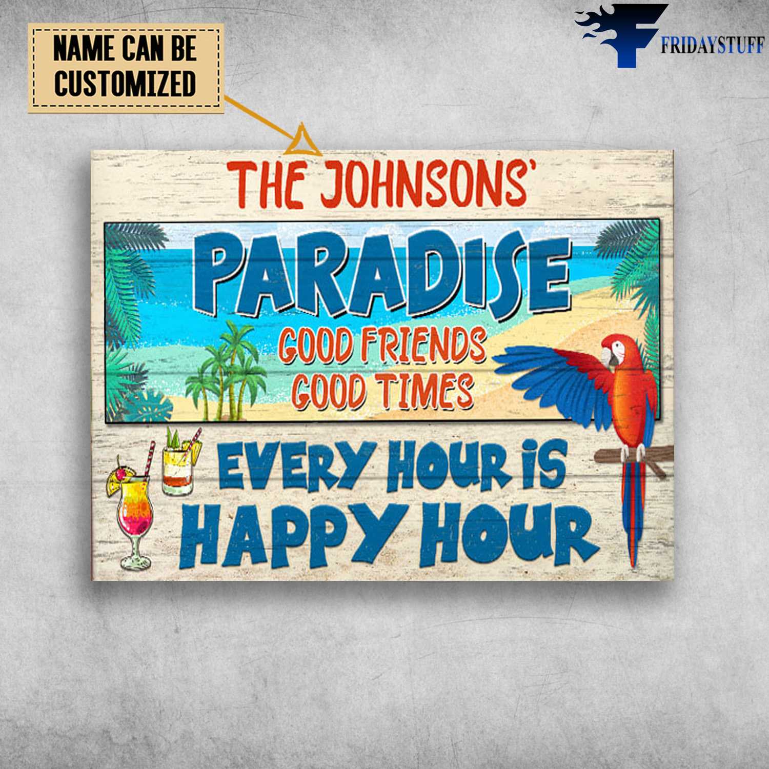 Paradiese Good Friends, Good Times, Every Hour Is Happy Hour, Parrot Poster