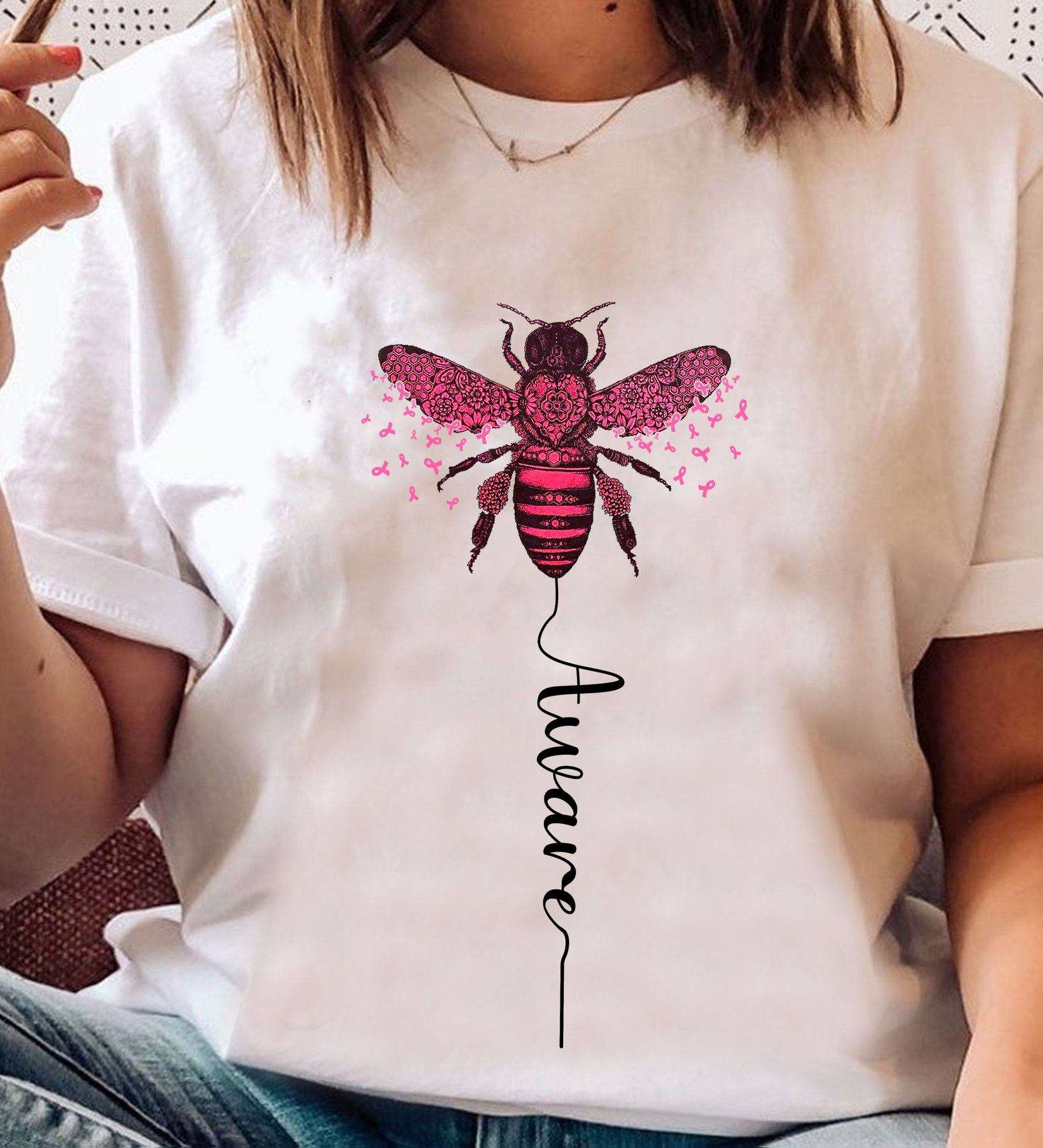 Pink bee cancer ribbon - Cancer awareness, raise awareness for cancer