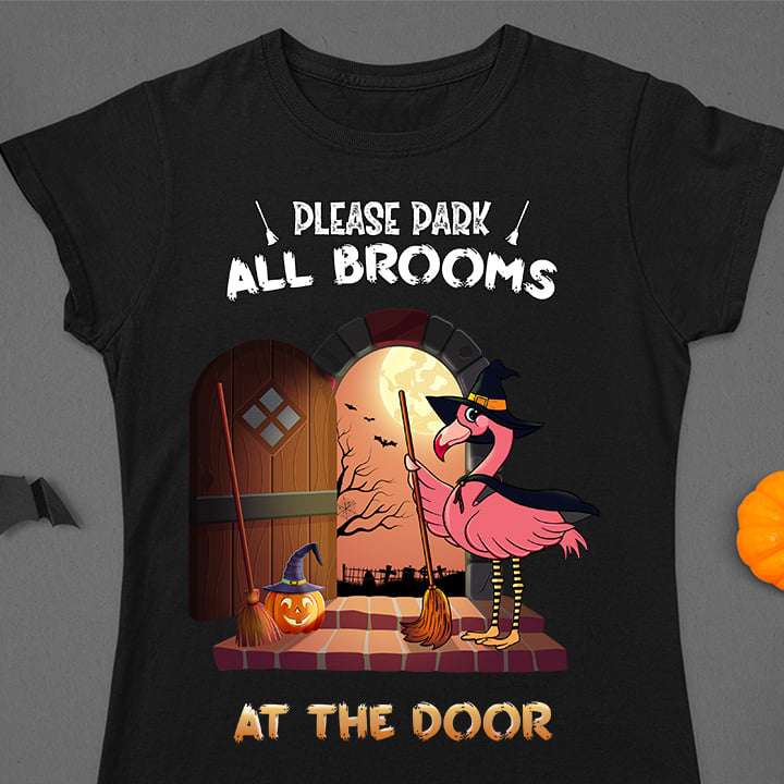 Please dark all brooms at the door - Flamingo the witch, halloween witch costume