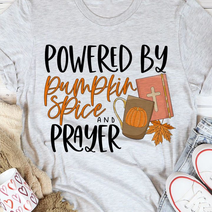 Powered by Pumpkin spice and prayer - Holy bible, fall pumpkin