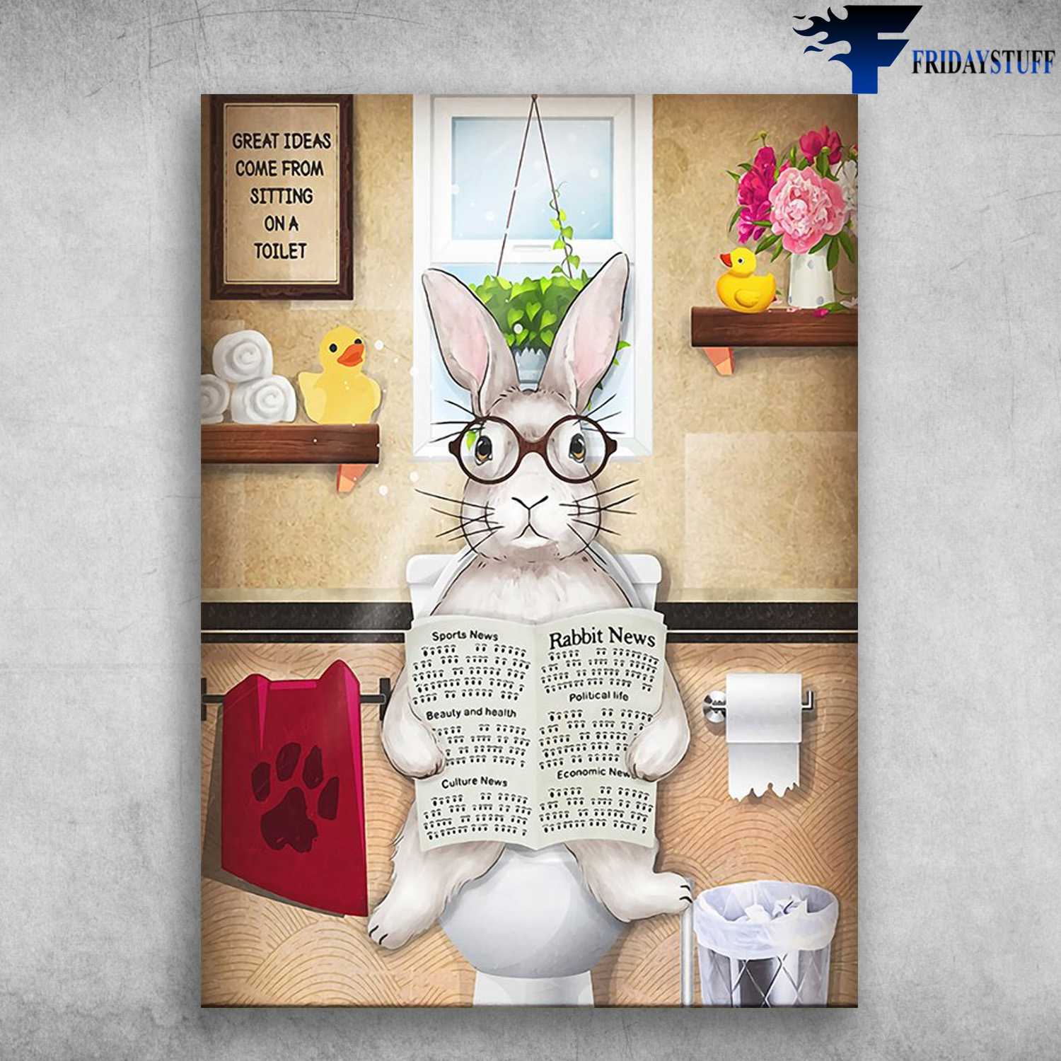 Raabbit Reading, Rabbit Toilet - Greaat Ideas Come From, Sitting On A Toilet, Bunny Lover