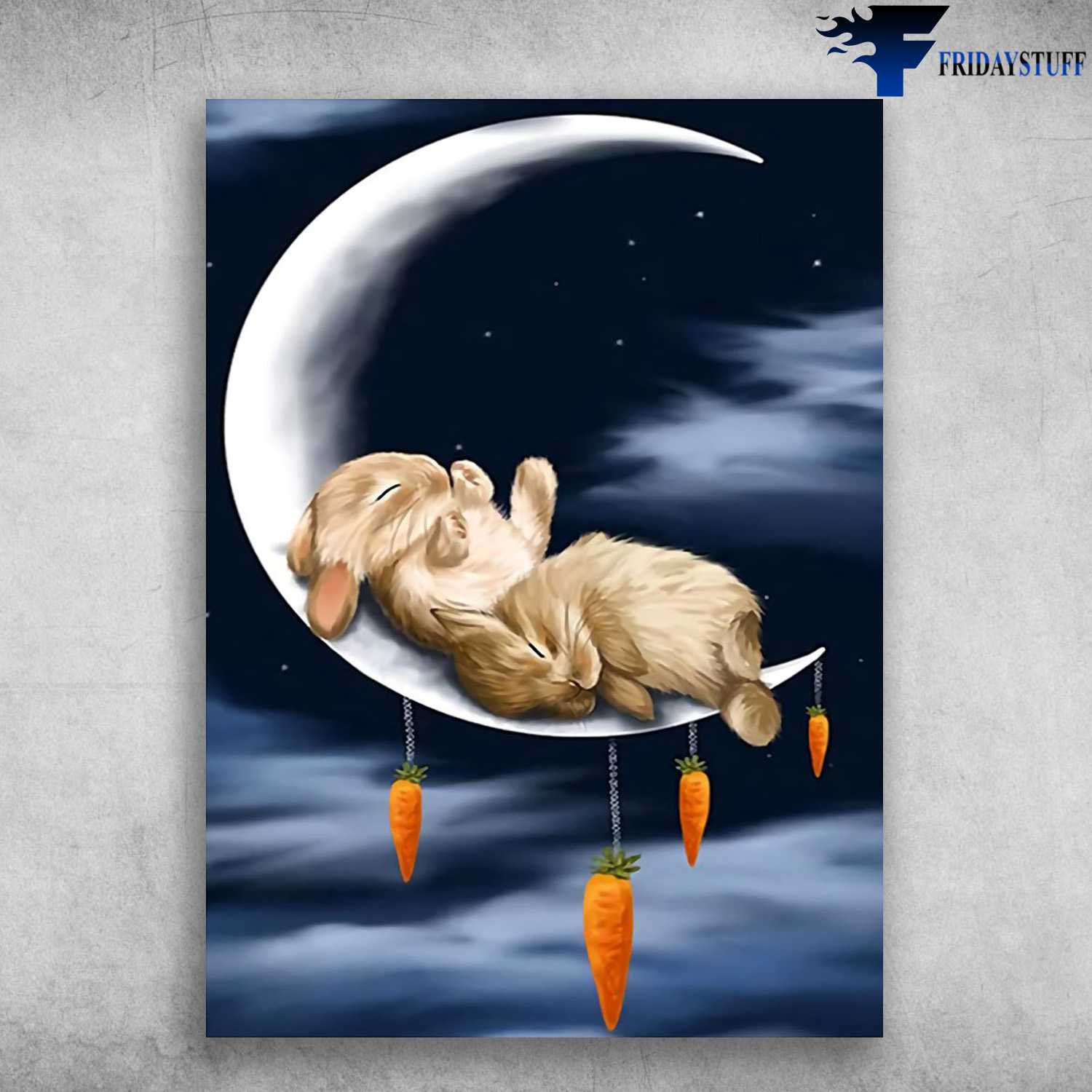 Rabbits And Moon, Sleeping Bunny And Carrot