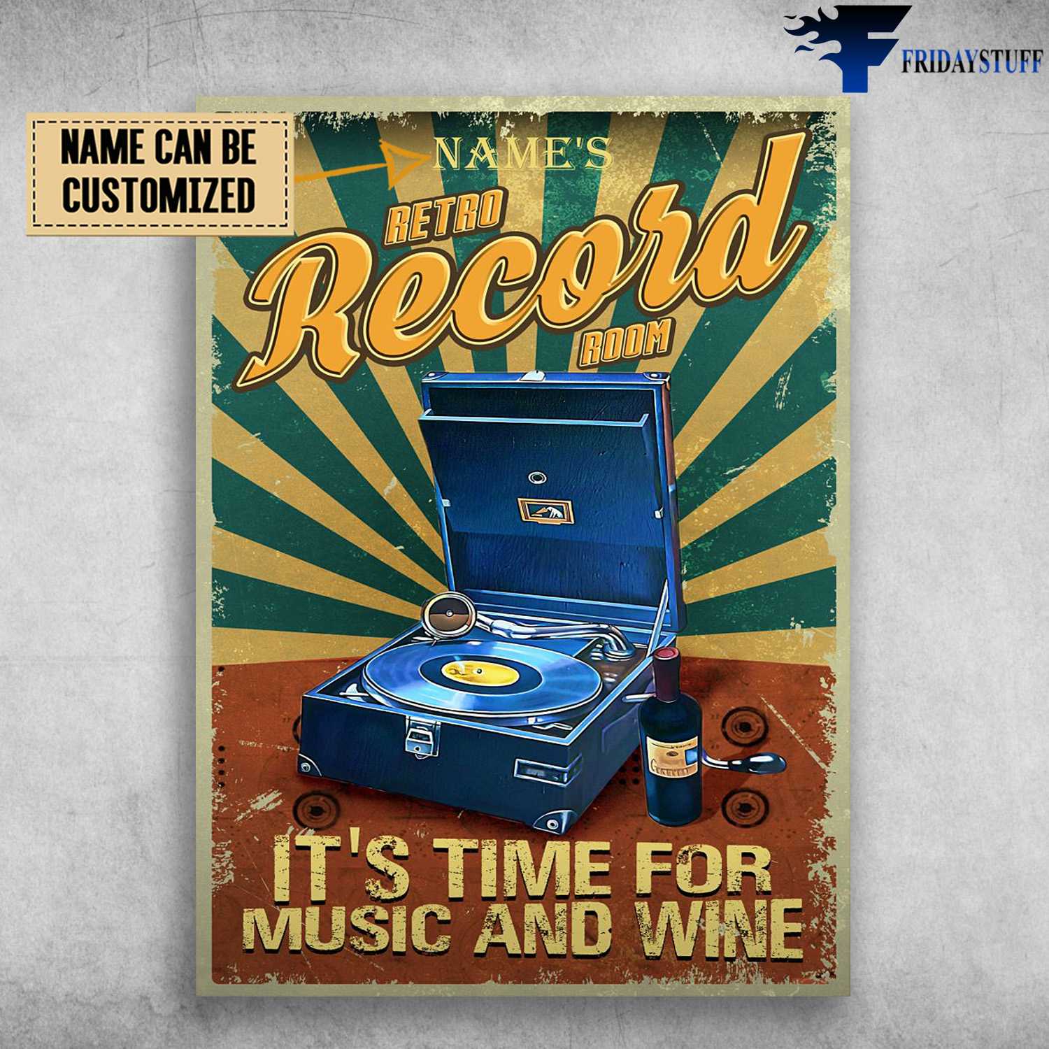 Retro Record Room, Vinyl Record, It's Time For Music And Wine