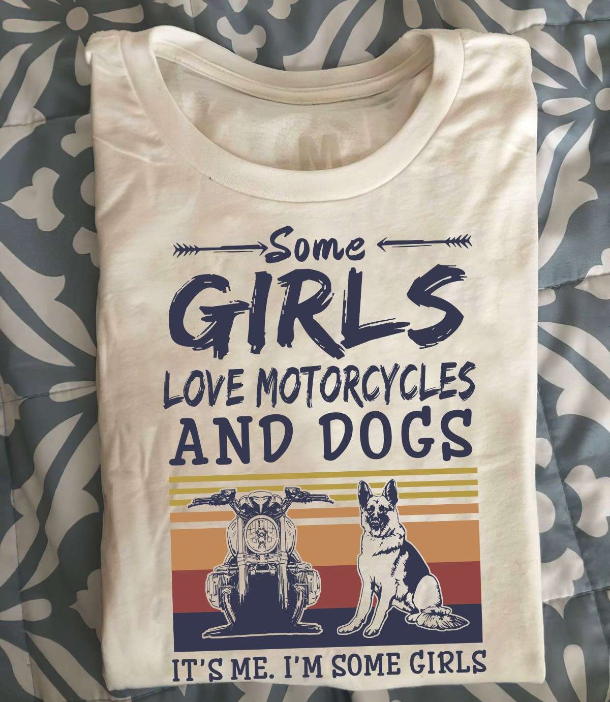 Some girls love motorcycle and dogs - German shepherd, girls motorcycle