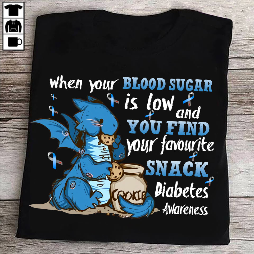 When your blood sugar is low and you find your favorite snack - Diabetes awareness, dragon eating cookies