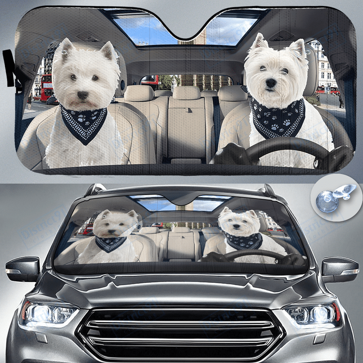 White Yorkshire Terrier, Dog Auto Sun Shade, Yorkshire Terrier Couple