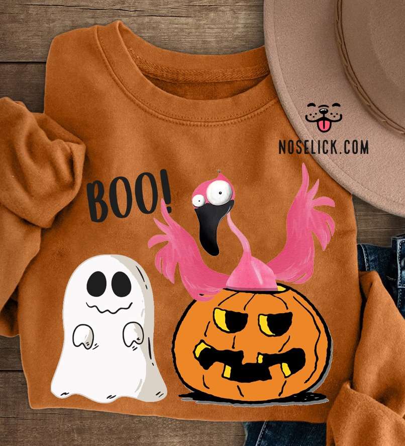 White ghost costume for Halloween - Halloween pumpkin and flamingo, white ghost