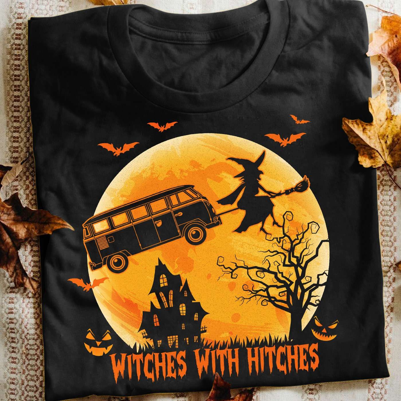 Witches with hitches - Halloween witch costume, halloween orange moon