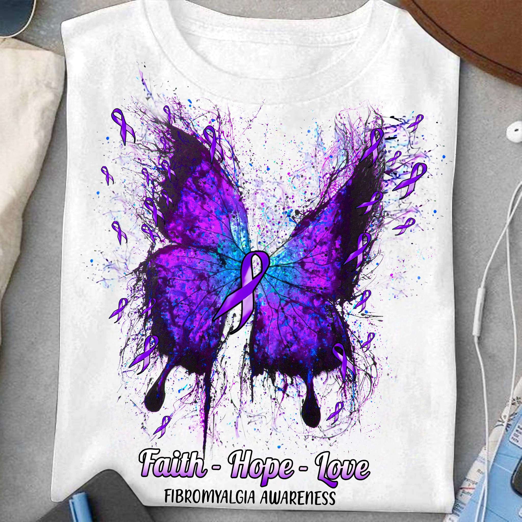Fibromyalgia Butterfly Ribbon - Faith hope love fibromyalgia awareness