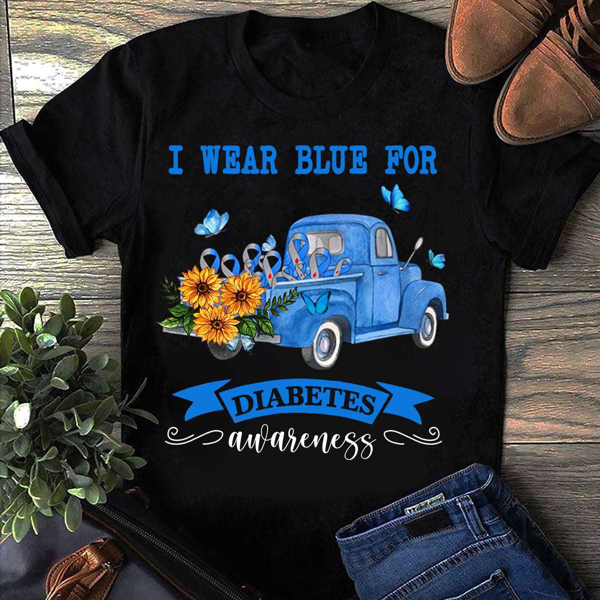 Diabetes Sunflower Car - I wear blue for diabetes awareness