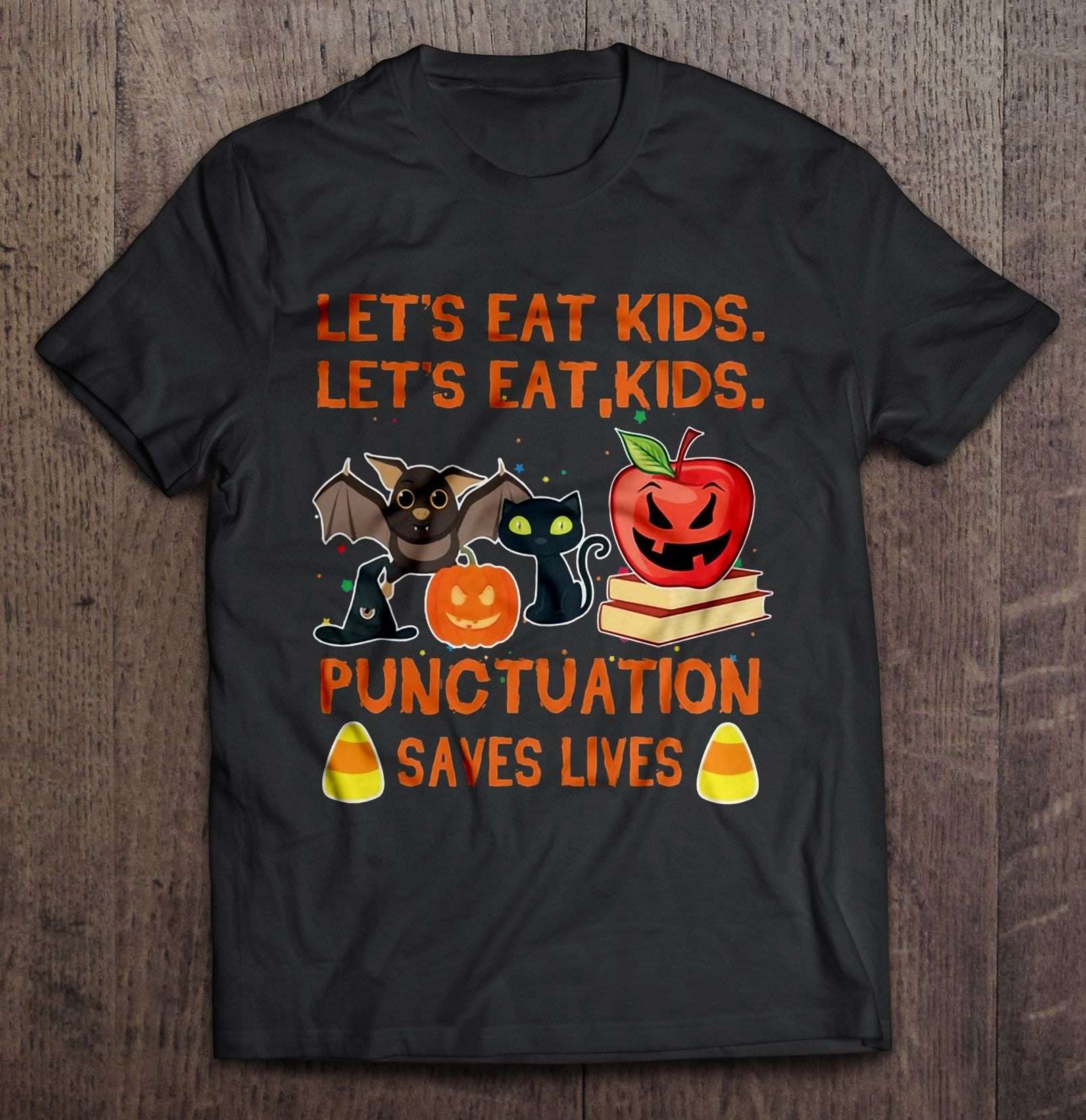 Halloween Black Cat Bat Pumpkin - Let's eat kids let's eat kids punctuation saves lives