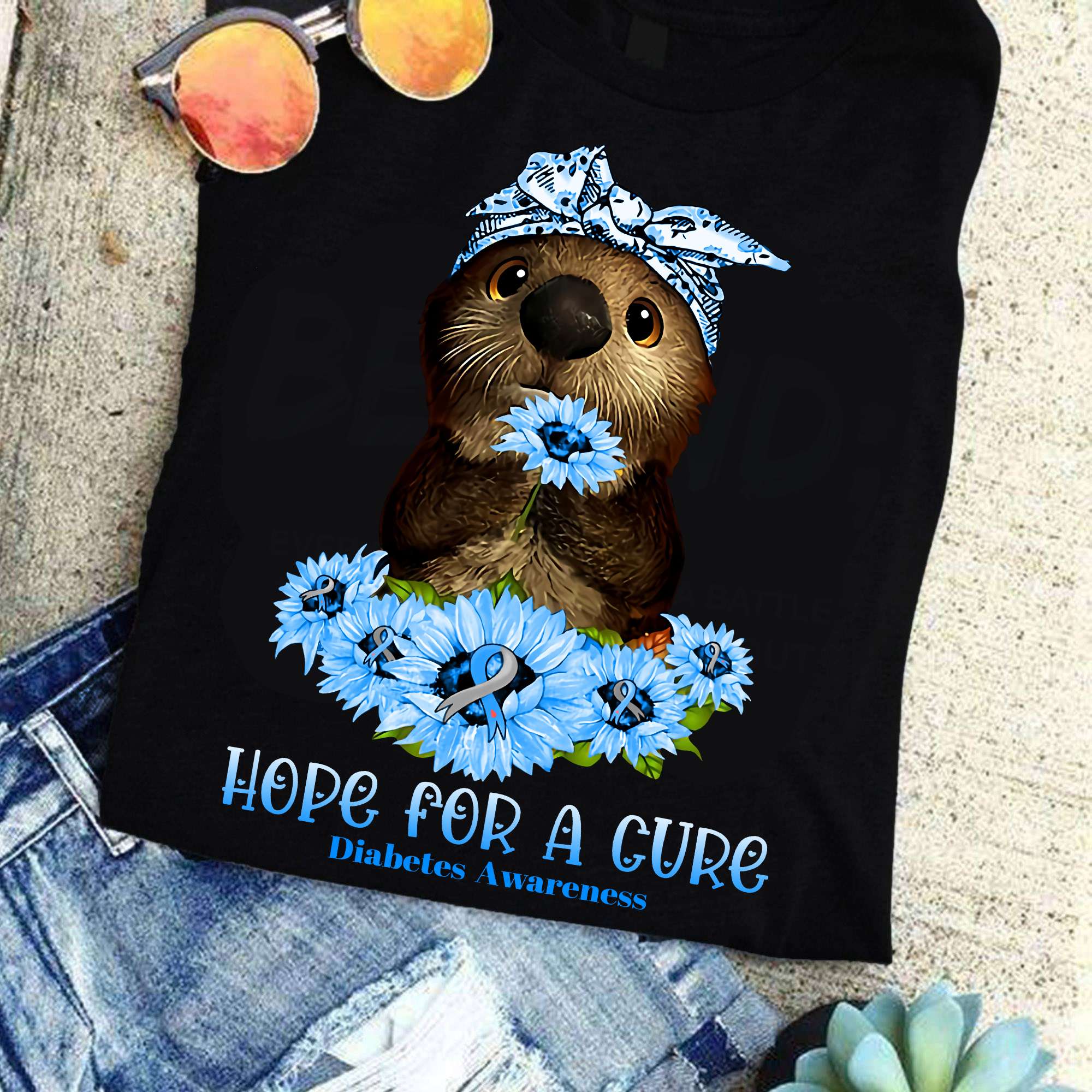Diabetes Otter, Diabetes Sunflower - Hope for a cure diabetes awareness