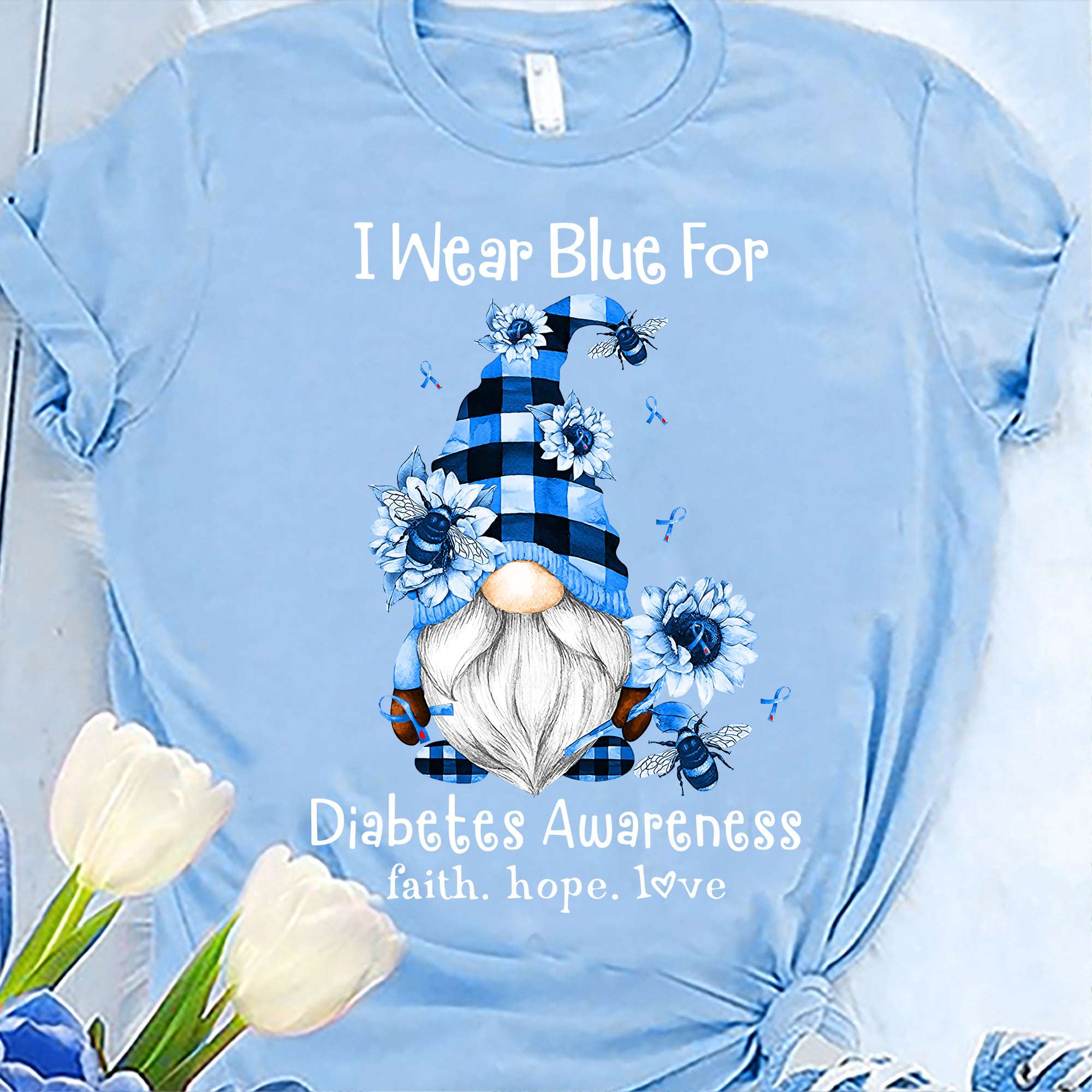 Diabetes Gnomes - I wear blue for diabetes awareness faith hope love