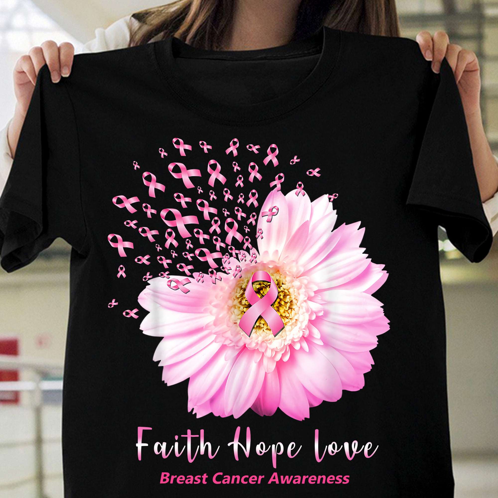 Breast Cancer Flower - Faith hope love breast cancer awareness